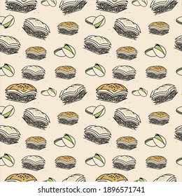 Baklava seamless pattern pastry food bakery background art and design template idea