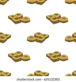 Baklava vector seamless pattern. Ottoman Turkish dessert background.