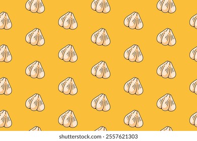 bakpao chinese dumpling illustration seamless pattern on yellow background for restaurant and cafe decor and merchandise. seamless pattern of bakpao chinese dim sum vector background 