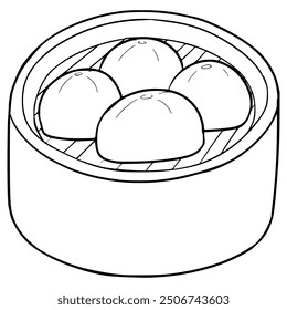 bakpao on the box illustration hand drawn outline vector