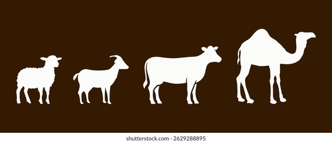 Bakra Eid Animal Icons – Sheep, Cow, Camel, and Goat in Silhouettes 