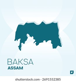 Mapa del distrito de BAKSA, Assam, India - Esquema de Vector editable.