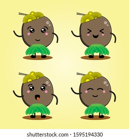 Bakso, female cartoon mascot meatballs dancing vector design