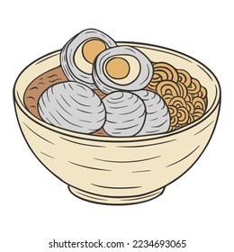 Bakso Indonesian Food Meat Ball Hand Drawn Doodle Vector Illustration