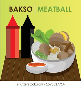 Bakso, Meatball is One Of Indonisian Popular Food Illustration Vector