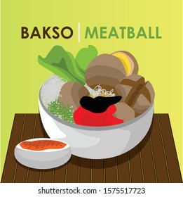 Bakso, Meatball is One Of Indonisian Popular Food Illustration Vector