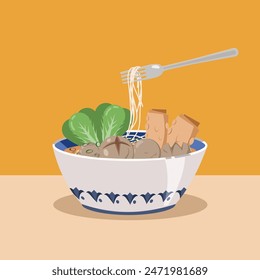 Bakso traditional food Indonesia flat illustration