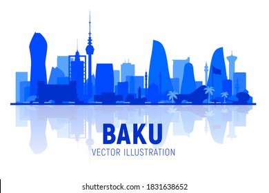 Baku (Azerbaijan) city skyline silhouette vector at white background. Flat vector illustration. Business travel and tourism concept with modern buildings. Image for banner or web site.