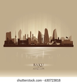 Baku Azerbaijan City Skyline Vector Silhouette Illustration