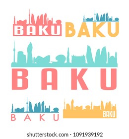 Baku Azerbaijan Flat Icon Skyline Vector Silhouette Design Set.