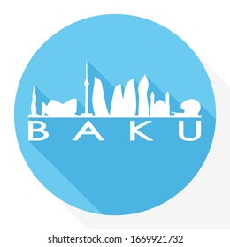 Baku, Azerbaijan Flat Icon. Skyline Silhouette Design. City Vector Art Famous Buildings.