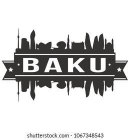 Baku Azerbaijan Skyline Banner Vector Design Silhouette Art Stencil Illustration Icons.