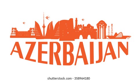 Baku Azerbaijan typographic design orange on white background vector illustration