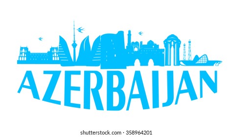 Baku Azerbaijan typographic design skyblue on white background vector illustration