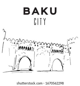 Baku Azerbaijan, vector hand drawn. Vector city.