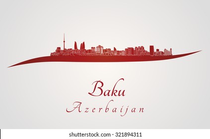 Baku skyline in red and gray background in editable vector file