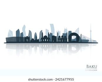 Baku skyline silhouette with reflection. Landscape Baku, Azerbaijan. Vector illustration.