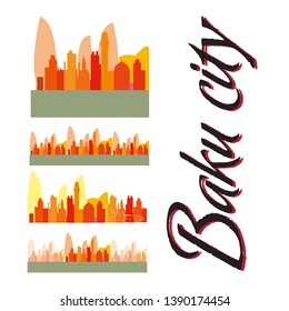 Baku vector Azerbaijan flag vector illustration banner background.Independence day, Republic day, Military day label, sticker, booklet,  brochure creative info graphic map flame towers mosque