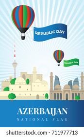 Baku vector and Azerbaijan flag illustration banner background.Independence day, Republic day, Military day label, sticker, booklet, flayer, brochure