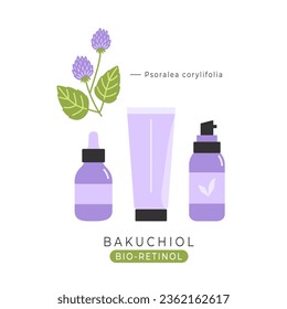 Bakuchiol and cosmetic bottles illustration