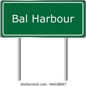 Bal Harbour , Florida, road sign green vector illustration, road table, USA city