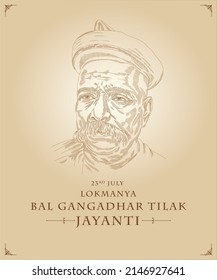 bala gangadhara tilak jayanti Greetings con su ilustración dibujada a mano.