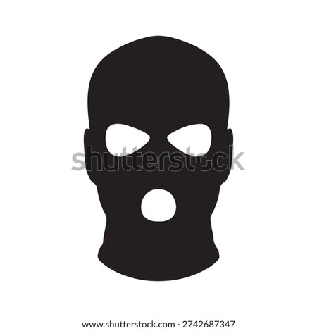 Balaclava bandit mask vector icon. Criminal face cover or ski mask symbol. Black silhouette isolated on white background.
