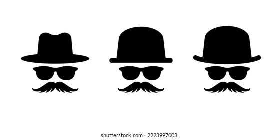 Balaclava. Bank robber and crooks eye mask. Intermediary or unrecognizable person. Cartoon mafia, detective or spy with hat. Man face for incognito, anonymous, strangers. Zorro mask. Bowler hat.