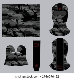 balaclava and buff pattern and design in abstract camouflage pattern