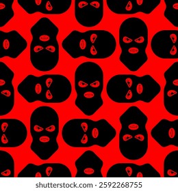 Balaclava criminal pattern seamless. Fraudster face in mask background