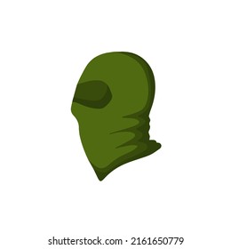 Balaclava for disguise. Green Protective mask of military and a robber. Soldier Head flat icon
