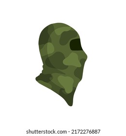 Balaclava for disguise. Green Protective mask of military and a robber. Soldier Head flat icon