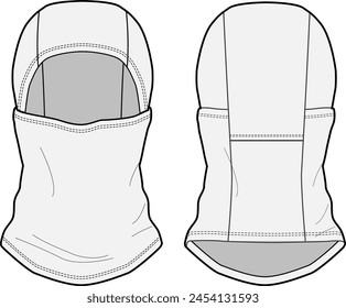 Balaclava Front and Back Vector Illustration Outerwear Ski Accessory Winter Layer Mask Face Cover Protection