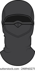 Balaclava Ilustración vectorial delantera y trasera Ropa exterior Accesorio de esquí Máscara de capa de invierno Protección de la cubierta de la cara