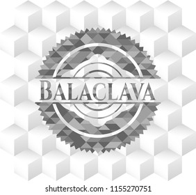Balaclava grey emblem. Retro with geometric cube white background