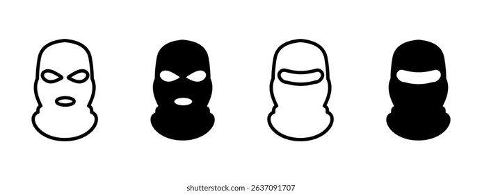 Balaclava icon. Full head mask with cutouts for eyes and mouth vector illustration. Symbol of anonymity and face concealment used by robbers or skiers sign. Criminal disguise and security pictogram.