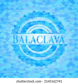 Balaclava light blue emblem. Mosaic background. 