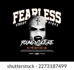 balaclava mask illustration with fearless slogan print, aesthetic graphic design for creative clothing, for streetwear and urban style t-shirts design, hoodies, etc
