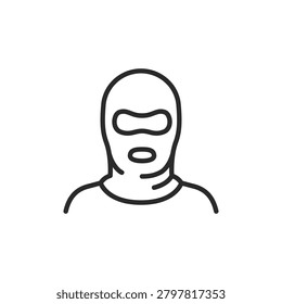 Balaclava mask, linear icon. Face covering for anonymity and identity concealment. Line with editable stroke.