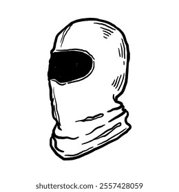 Balaclava Winter Face Mask, hand drawn line sketch vector illustration