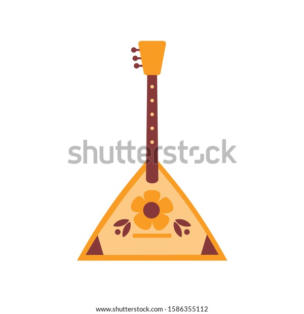 Balalaika\
colorful flat vector illustration isolated on white background.\
Triangular wooden traditional russian musical instrument with three\
strings. Russian folk music and\
dancing.