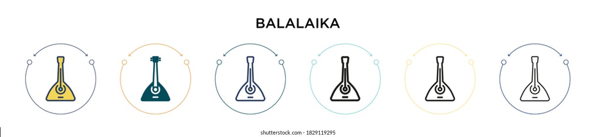 Balalaika icon in filled, thin line, outline and stroke style. Vector illustration of two colored and black balalaika vector icons designs can be used for mobile, ui, web
