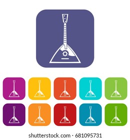 Balalaika icons set vector illustration in flat style in colors red, blue, green, and other