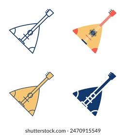 Balalaika musical instrument icon set in flat and line style. Traditional Russian folk music instrument. Vector illustration.