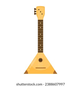 Balalaika musical instrument isolated on white background. Triangular music element with three strings in cartoon style. Vector illustration