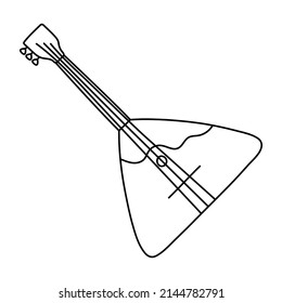 Balalaika. Musical stringed instrument line sketch. Outline black and white vector illustration