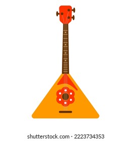 Balalaika. Russian folk music. Triangular wooden traditional musical instrument with three strings.  Vector illustration isolated on white background. 