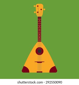 Balalaika. Russian native string musical instrument. Vector illustration In flat style design on green background.