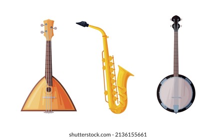 Balalaika and Saxophone as String and Wind Musical Instrument Vector Set