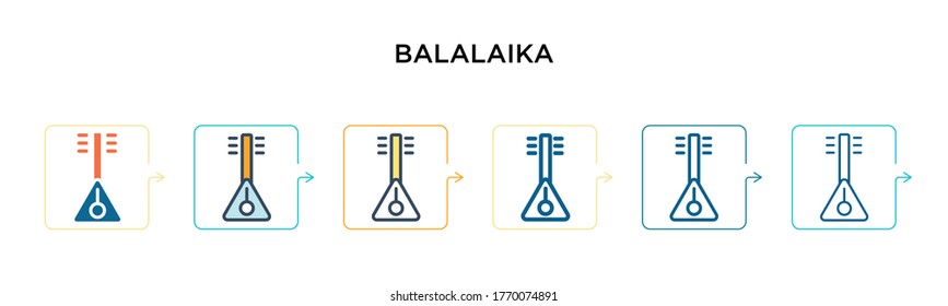 Balalaika vector icon in 6 different modern styles. Black, two colored balalaika icons designed in filled, outline, line and stroke style. Vector illustration can be used for web, mobile, ui